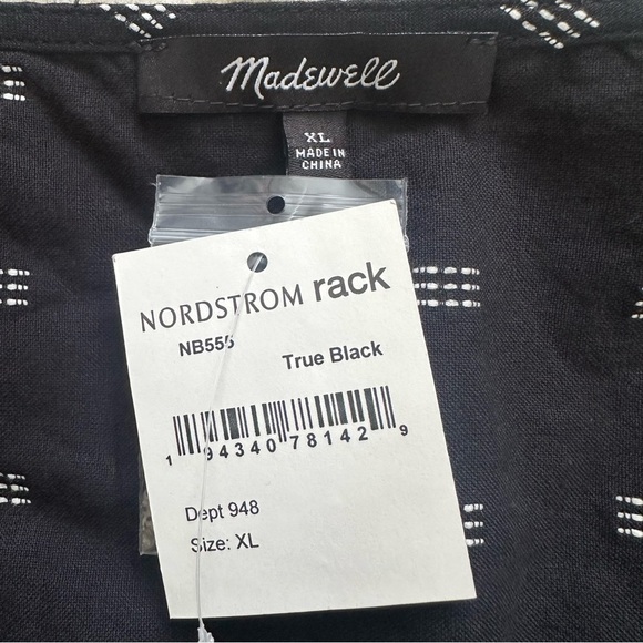 Madewell Blouse Kinston Side-Button Wrap Top in Textured Dobby True Black XL NWT - Picture 9 of 13
